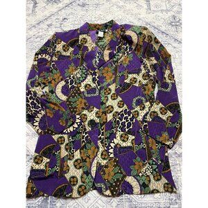 Vintage AB Sport Womens Blazer Size 18 Purple Floral Satin Suit Jacket 80's 90's